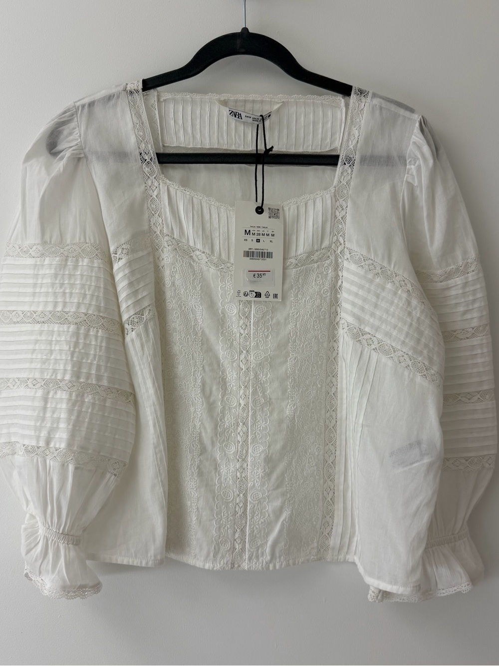 Zara White Romantic  Lace-Trim Peasant Blouse - Picture 3 of 5